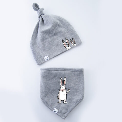 Baby Mütze/Schal-Set, Tuch, Dreieckstuch, Spucktuch Grau