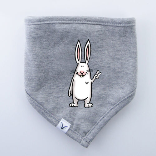 Baby-/Kinderschal Tuch Dreieckstuch, Spucktuch Grau “Hase “Fußi” Peace”